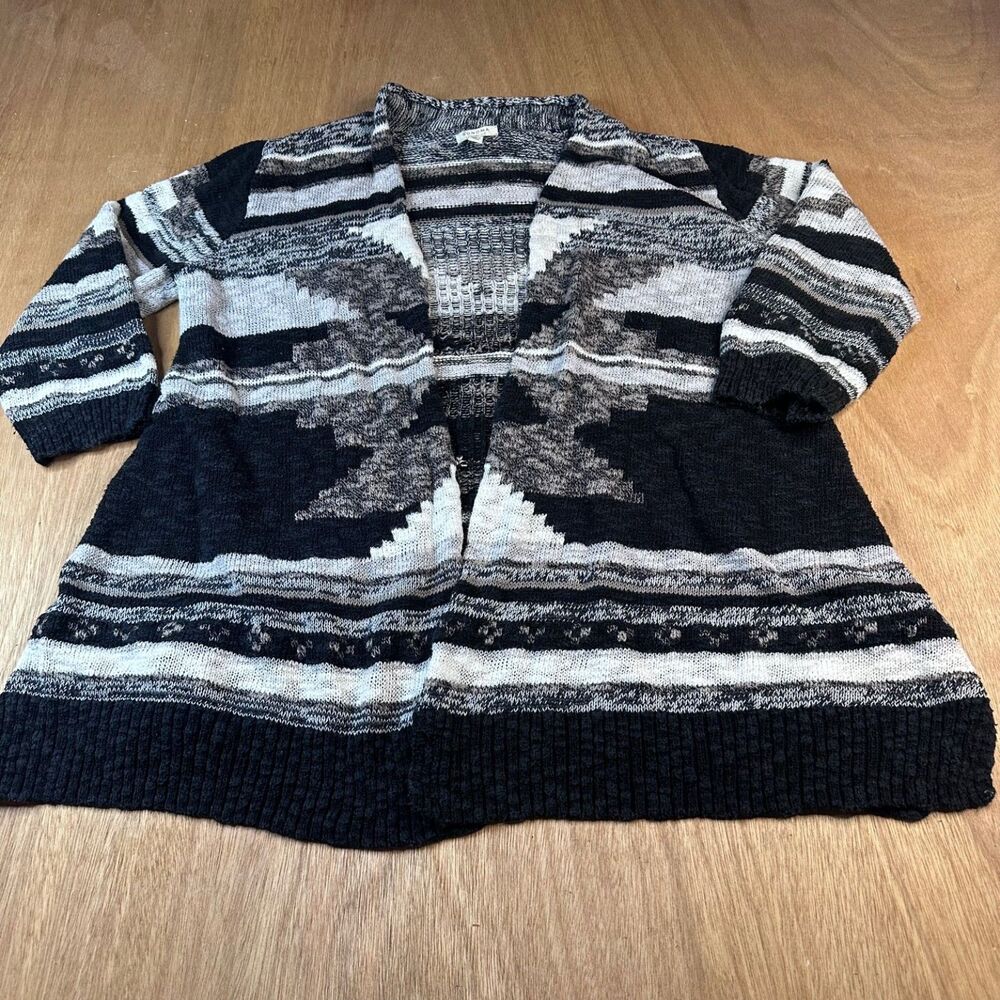 Sonoma Life‎ + Style Open Front Cardigan Women's Medium Black Gray Aztec